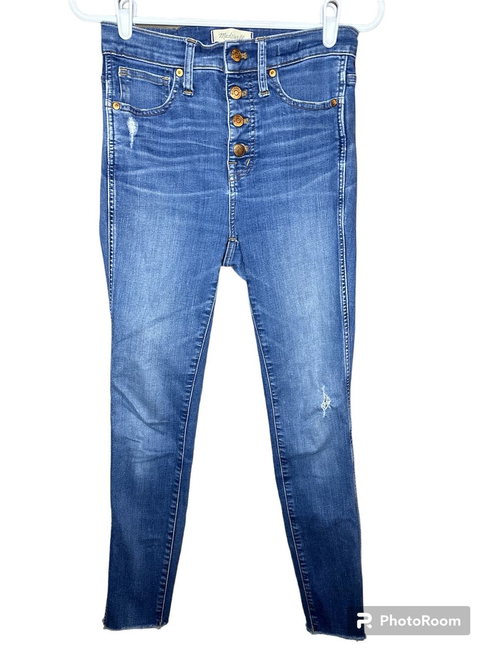 Madewell 10 Inch High-Rise Skinny Button Fly Slight Distress Denim Jean Size 26